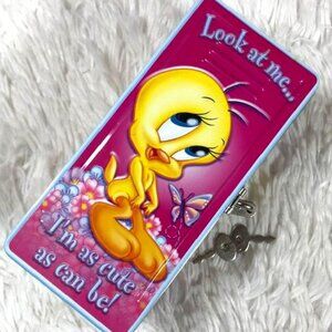Looney Toons Tweety Bird 'Cute As Can Be!' Locker Tin Coin Bank w/ Lock and Keys